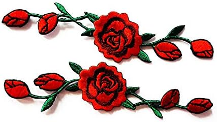 HHO Kırmızı Gül Çiçek Sarmaşıklar Çiçekler Çiçek Retro Nakış Aplike Yama Güzel Çiçekler Yama için Çanta Ceketler Kot Elbise veya