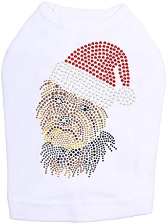 Yorkie Yüz 1 ile Santa Şapka-Bling Rhinestone Noel Köpek Gömlek, M Beyaz