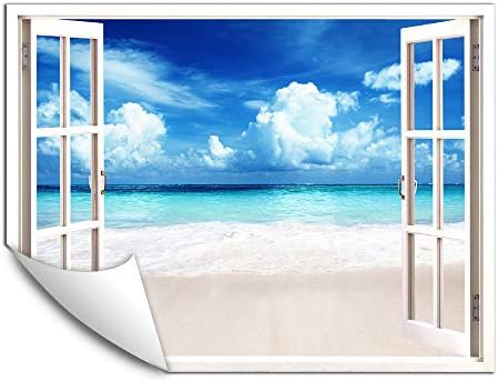 IDEA4WALL Duvar Resimleri Yatak Odası için Sahte Pencere Plaj Beyaz Pencere Çıkarılabilir Duvar Kağıdı Kabuğu ve Sopa duvar çıkartmaları-36x48