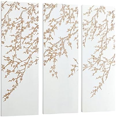 Camgöbeği Tasarım Duvar Sanatı Geçiş Kiraz Çiçeği Beyaz Altın Gri Pirinç Krem