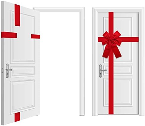 gisgfim 2 Parça Kırmızı Yeni Yıl Kabine Kapı Şerit Büyük Kırmızı Yay Kapısı Dantel Şenlikli Yay Tatil Süslemeleri Mutlu Yeni