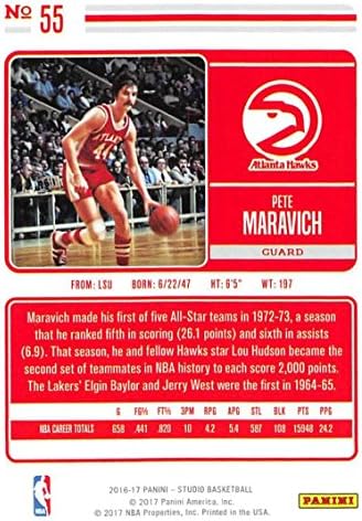 -17 Panini Studio Basketbol 55 Pete Maravich Atlanta Hawks Resmi NBA Ticaret Kartı