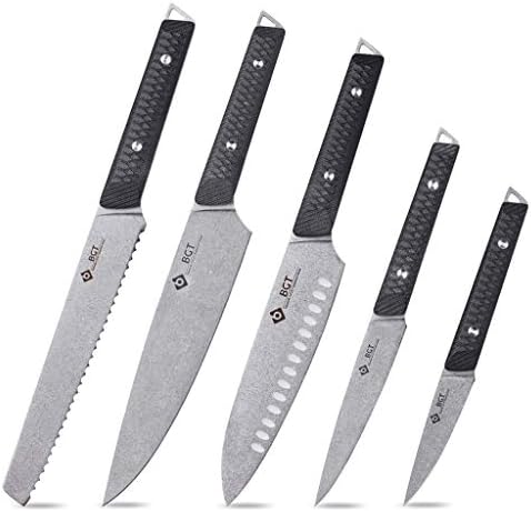BGT Mutfak Bıçağı Seti, Çanta ile 5 adet Profesyonel Şef Bıçağı Seti, taş Yıkanmış İsveç Sandvik G10 Kolu ile 12C27 Çelik Mutfak