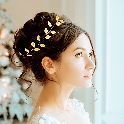Yaprak Bandı ve 2 Adet Ayarlanabilir Kol Bandı Bilezikler Yunan Tanrıçası Başlığı Kostüm Yaprak Taç Çelenk Headdress Altın Düğün