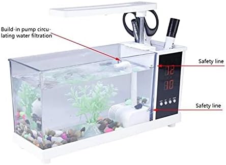 DLVKHKL Mini Akvaryum Balık USB Akvaryum led ışık ile LCD ekran ve Saat balık Akvaryum balık Tankları Siyah / Beyaz Masa Dekor