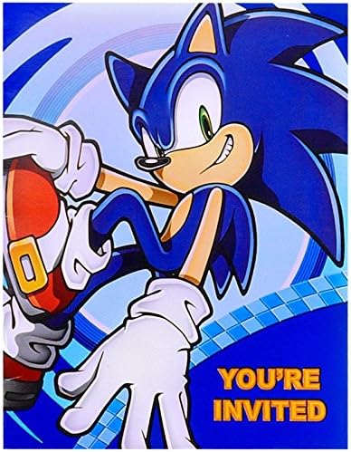 BirthdayExpress Sonic The Hedgehog Zarflı Davetiyeler, 16 Sayı, Çok Renkli, Bir Boyut (302498)