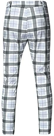 WUAI-Erkekler Chions Slim Fit Streç Ekose Düz Ön Sıska Elbise Elastik Bel Kalem Pantolon Pantolon