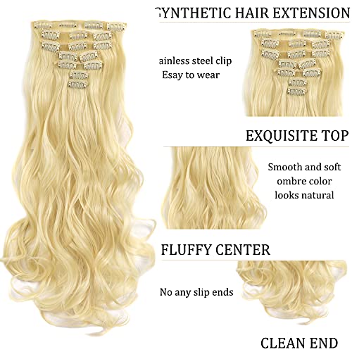 7 ADET 16 Klipler Uzun Yumuşak Sarışın Kıvırcık Peruk Kadınlar ıçin Kalın Hairpieces 22 ınç Sentetik saç uzantıları Yüksek Sıcaklık