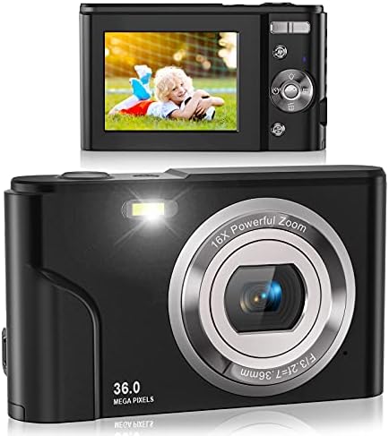 Video Kamera, 16X Dijital Zoomlu FHD 36.0 Mega Piksel Vlog Kamera, LCD Ekran, 32GB SD Kartlı Kompakt Taşınabilir Dijital Kameralar