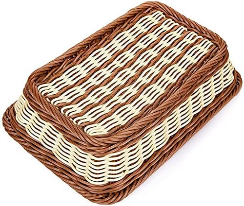 ZXJTX Ekmek Sepetleri için Masa 4 Paket İmitasyon Rattan Dikdörtgen Dokuma Ekmek Sepeti, Poli-Hasır Gıda Meyve Hizmet Ekran Sepeti