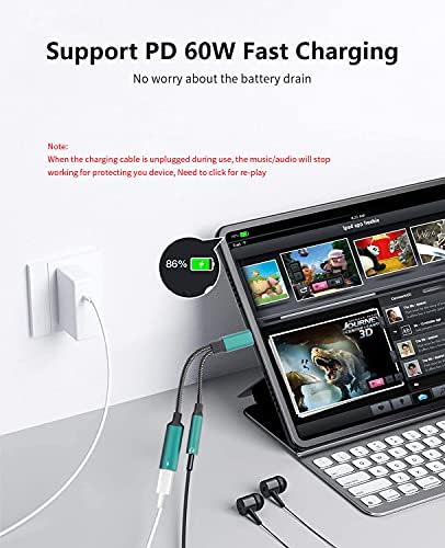 USB C-3.5 mm Kulaklık ve Şarj Adaptörü, 2'si 1 arada USB C-Aux Ses Adaptörü, PD 60W Hızlı Şarj ile Samsung Galaxy S21 S20 S20