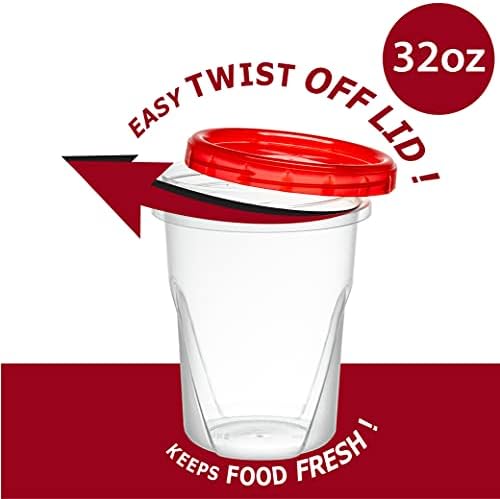 Zarif Tek Kullanımlık (32 Ons 20 Paket) Büküm kapağı Şarküteri Kapları Kırmızı Üst Vidalı Kapaklı Şeffaf Alt Büküm Üstü Gıda