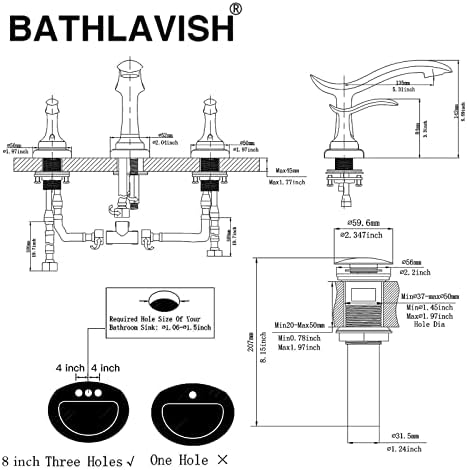 BATHLAVİSH Banyo Musluk 3 Delik Yağ Ovuşturdu Bronz Yaygın Lavabo Geniş Yayılmış Montaj Çiftlik Banyo Vanity Lavabo Antika Taşma