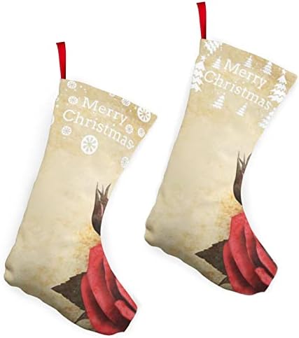 Dcehgew Vintage Kağıt ile Çiçekler Baskılı Klasik Noel Çorap 2 Set,Aile Tatil Noel Partisi Süslemeleri için 10 İnç