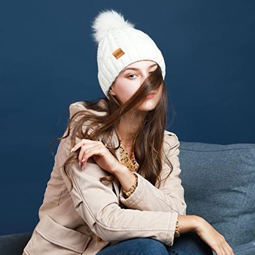 REDESS Kadın Kış Ponpon Bere Şapka ile Sıcak Polar Astarlı, kalın Hımbıl Kar Örgü Kafatası Kayak Kap