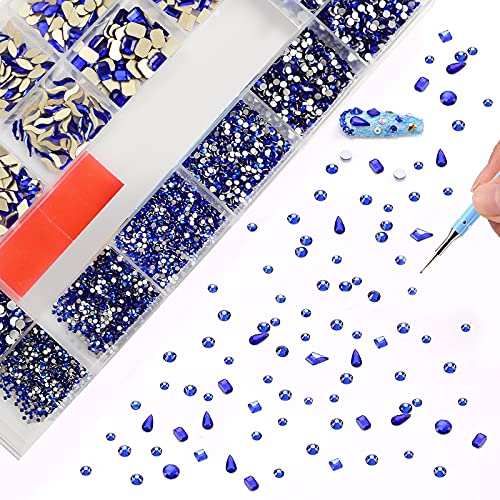 10000 Adet Tırnak Kristal Rhinestones Kiti,3D Cam Kristal Düz Rhinestones, bir Matkap Kalem ile, Nail Art Dekorasyon (Mavi)