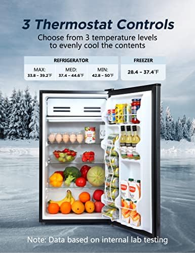 Kompakt Buzdolabı 3.3 Cu Ft Derin Donduruculu Mini Buzdolabı, Tek Kapılı, Düşük gürültülü, Çıkarılabilir Cam Raflar, Yatak Odası,