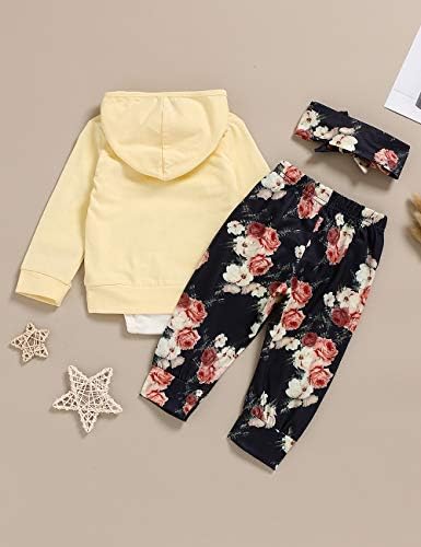 Bebek Kız Giysileri, Çiçek Hoodie Kazak ve Pantolon ile Kafa Bandı, Toddler Kız Sonbahar Kış Kıyafetler Giysi Set