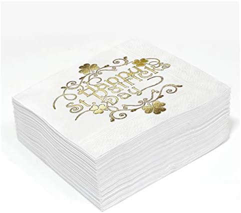 Mutlu Aziz patrick Günü Lüks Peçeteler Kokteyl Kağıt Beyaz-Altın Folyo 100 Paket 2 Kat 5x5 Inç Parti Malzemeleri