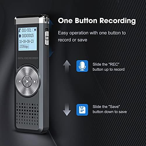 16 GB Dijital Ses Kaydedici, KİNPEE Ses Ses Kaydedici Taşınabilir MP3 Kaydedici Dictaphone Toplantı Ders için Şarj Edilebilir