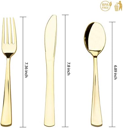 Altın Plastik Gümüş Çatal Bıçak Takımı Seti 150 Parça Çatal Bıçak Takımı Seti-Tek Kullanımlık Mutfak Eşyaları-Ağır Çatal Bıçak