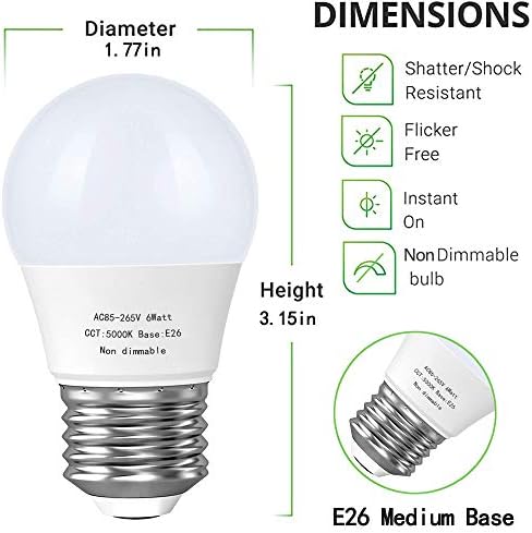 6 W A15 LED Ampul Günışığı, E26 Led Ampul 60 Watt Eşdeğer, 5000 K, A15 Şekil Aletleri Ampul, Küçük için Buzdolabı Ampul, ev Aydınlatma