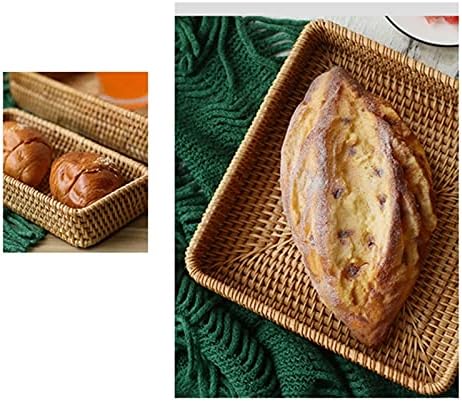 ZQYA Rattan Depolama Sepeti Dikdörtgen Hasır El Dokuması Meyve Şekeri Ekmek Organizatör Aksesuarları (Renk: Açık Gri, Katman