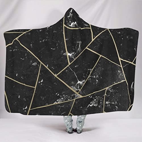 Baırızumeg Sıcak Kapşonlu Battaniye Siyah Mermer Geometri Giyilebilir Battaniye Kapşonlu Atmak Panço Çocuklar ve Yetişkinler