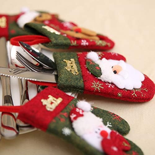Amosfun Noel Çatal Tutucular Sevimli Eldiven Şekilli Gümüş Çanta Hediye Çantası Şeker Çanta Noel Yemeği Dekorasyon için