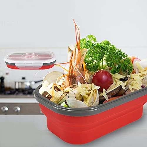 Katlanır Öğle Yemeği Kutusu, Bento Kutuları Taşınabilir Öğle Yemeği Kutusu Silikon Malzeme 800 ml için Açık Ofis için(kırmızı)