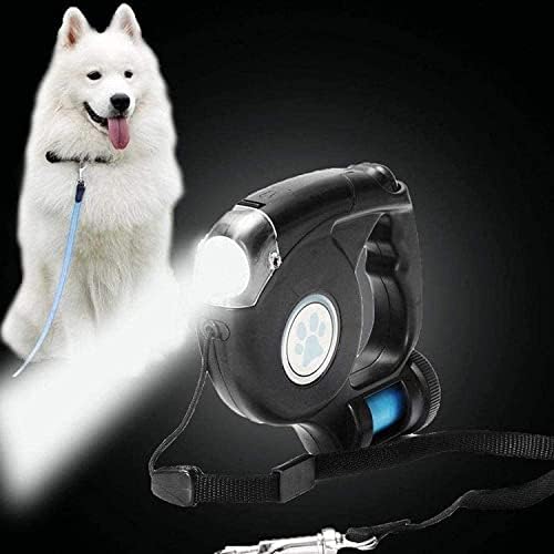 Kaymaz Saplı QDY-5M / 16 Ft Geri Çekilebilir Köpek Tasması; LED Flaş ışığı ve Atık Torbası ile 360° Dolaşmayan, Güçlü Naylon