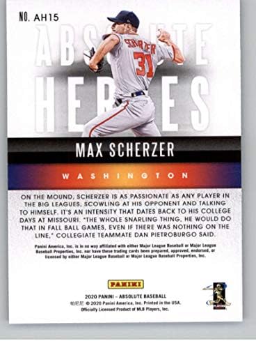 2020 Mutlak Kahramanlar Spektrum Mavi Beyzbol 15 Max Scherzer Washington Nationals Panini America'dan Resmi MLB PA Ticaret Kartı