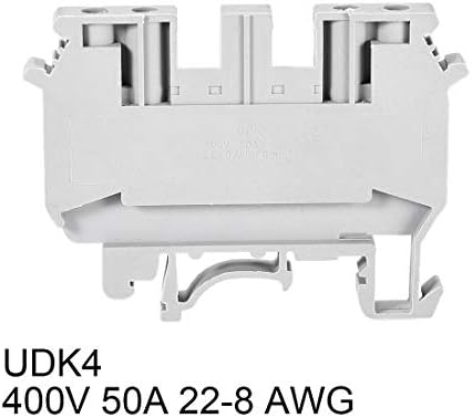 uxcell UDK4 DIN Ray Terminal Bloğu Vidalı Kelepçe Konnektörü, 22-8 AWG için 400V 50A Gri, 30 Adet