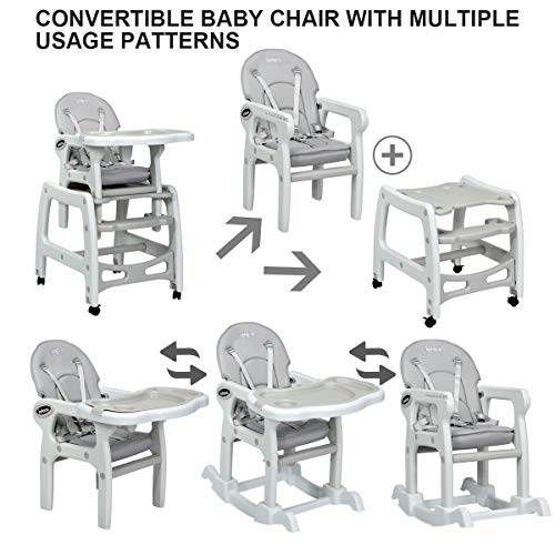 INFANS 3'ü 1 Arada Bebek Mama Sandalyesi, Dönüştürülebilir Yürümeye Başlayan Çocuk Masa Sandalye Seti, Sallanan Sandalye, Kilitlenebilir