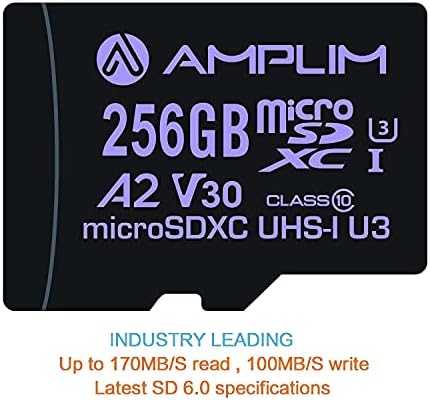 Amplim Micro SD Kart 256 GB, Yeni 2021 microSD Bellek Artı Adaptörü, aşırı Yüksek Hız 170 MB / S A2 microSDXC U3 Sınıf 10 V30
