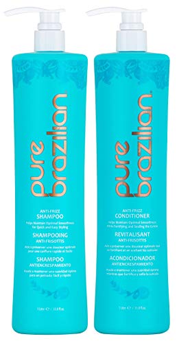 Pure Brazilian-Anti-Frizz Günlük Şampuan ve Saç Kremi Duo Pompalı Set-Tuzsuz, Renk Güvenli, Keratin, Argan Yağı ve Acai (2 x