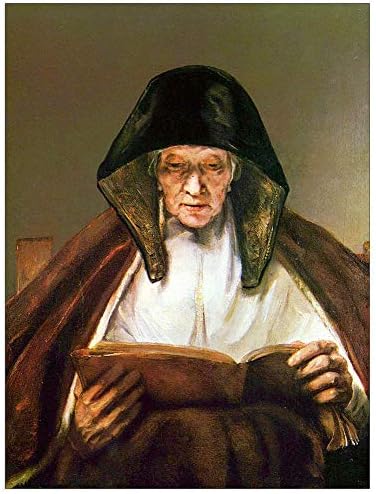 Artplaza Rembrandt-Yaşlı kadın, Dekoratif Panel okuma, 27.5x35.5 İnç, Çok Renkli