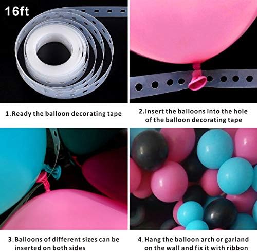 Heboland Müzikal Tema Balon Çelenk Kemer Kiti Parti Süslemeleri, 105 Pcs Sıcak Pembe Siyah Tiffany ve Müzik Not Folyo Balonlar