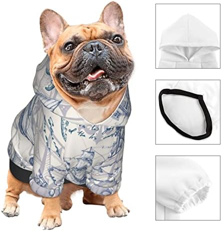 Köpek Kapüşonlu Sweatshirt, JVVD Küçük Irk Evcil Hayvan Giyim, Yelkenli Harita Köpek Kapüşonlu Sweatshirt 6 Boyutları