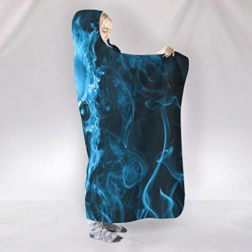 Clubdeer Mavi Yangın Kafatası Kapşonlu Battaniye Giyilebilir Büyük Sıcak Battaniye Çocuklar ve Yetişkinler için Seyahat Hediyeler