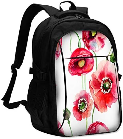 EKOBLA USB sırt çantası haşhaş çiçekleri kırmızı zarif çiçeği bahar çiçek suluboya resim doğa