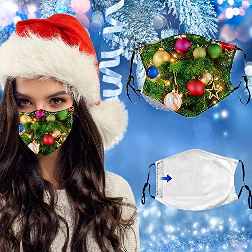 Yetişkinler için SADUORHAPPY Noel Yüz Maskeleri, Bayan Noel Sevimli Baskılı Yıkanabilir Yüz Kapak Kullanımlık Nefes Bandanalar