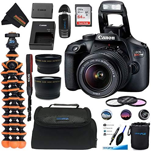 Canon EOS T100 DSLR fotoğraf makinesi ile 18-55mm III + 64GB SD kart + Sunshine Essentials paketi