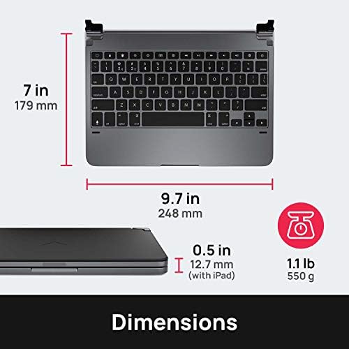 Brydge 11.0 Pro Kablosuz Klavye / iPad ile Uyumlu Pro 11 inç (2018) | Arkadan Aydınlatmalı Tuşlar / Uzun Pil Ömrü | (Uzay Grisi)