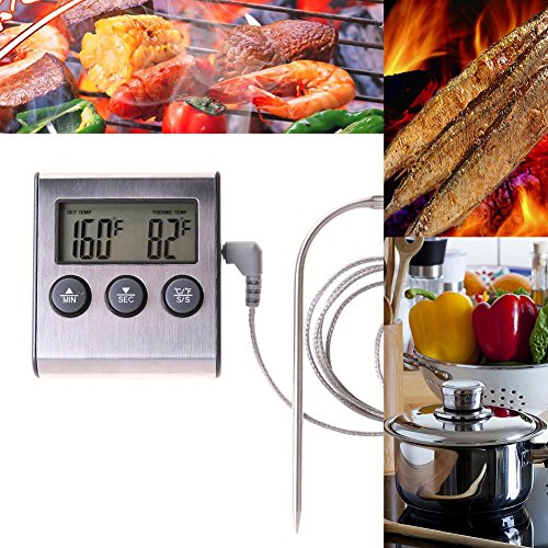 Whitelotous Dijital Ekran Gıda Termometre-Probe Zamanlayıcı Metre-Pişirme Mutfak BARBEKÜ Et için