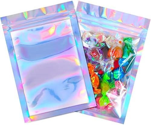 100 Adet Açılıp Kapanabilir Koku Geçirmez Çanta Mylar Çanta Holografik Ambalaj Çanta Folyo Kılıfı Çanta Düz Saklama Çantası için
