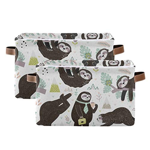 Dikdörtgen Saklama kutusu Sevimli Uyku Sloths Tuval Kumaş Kolları ile - Raf Sepeti için Katlanabilir Oyun Odası Dekor