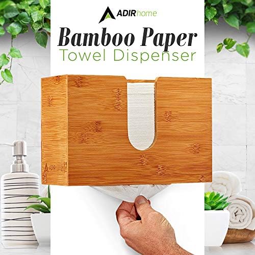 AdırHome Bambu Kağıt Havlu Dispenseri 4.8 x 11.6 x 7.8 - Çok Katlı El Peçeteleri için Duvara Monte veya Tezgah Üstü-Banyo, Mutfak,