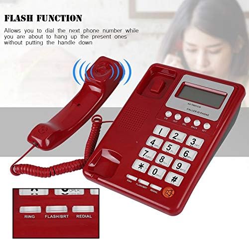 Dıyeenı Retro Kırmızı Kablolu Telefon ile Arayan KIMLIĞI Ekran, Kablolu Telefon ile DTMF / FSK Çift Modlu Flaş ve Tekrar Arama