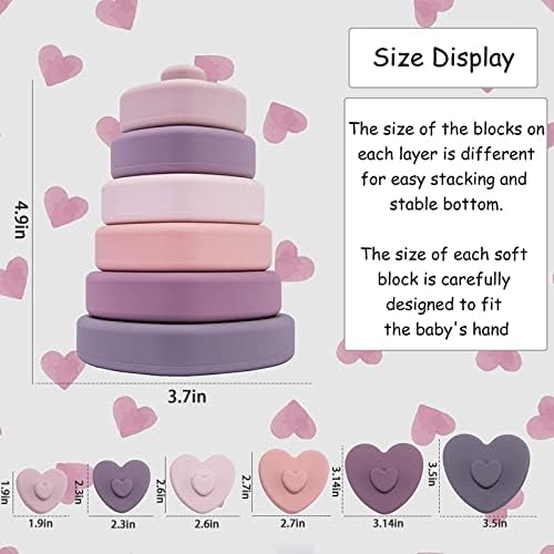Promise Babe Silikon İstifleme Oyuncaklar Kalp Şekli İstifleme Blokları Yumuşak Bebek Oyuncak 6 adet Yapı İstifleyici